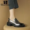 Повседневная обувь Rizabina Real Leather Women Oxford Square Square Plock Slip On Lafers Ladies Vintage Corky Heel ежедневно