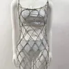 Abiti casual design di lusso sexy snow out grid abito di strass di strass lungo tasse senza maniche da ballo da ballo