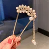 Hair Clips 1PC Leaf Shape Crystal Clip U-shaped Stick Hinestone Pearl Hairpin Styling Fork Women Fashion Accessories