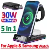 Laddare 5 i 1 30W Foldbar trådlös laddningsstativ RGB Dock LED -klocka Fast Charging Station för iPhone Samsung Galaxy Watch 5/4 S22 S21