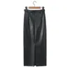 Skirts 2024 Sexy Black Back Slit PU Leather Pencil Skirt With Belt Women Package Hips Maxi Long