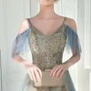 Partykleider Yosimi-light Blue Mesh Stickerei Volles Kleid für Frauen V-Ausschnitt Kurzarm A-Line Hochzeits Geburtstag 2024