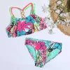 Swim Wear 4-18 anos Fluxo Girl Girl Swimsuit Kids Tropical Floral Duas peças Childrens Awaywear Crochet Strap Bikini Set Girls Ternos de banho 240423