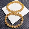 Link Bracelets 9.5MM Natural Yellow Fire Quartz Hematoid Bracelet Gemstone Round Bead Crystal Healing Jewelry Gift