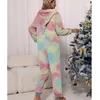 Kvinnors sömnkläder kvinnor vinter varma onesie pyjamas slips färgämne fuzzy fleece dragkedja huva jumpsuits