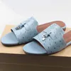 High quality flat LP leather ostrich texture women's slippers Summer outdoor casual fashion line shoes Beach holiday peep-toe sheepskin beach sandals