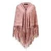 Womens Loose Suede Fringe Open Poncho Cloak Shawl Wrap with Punch Hole Patterns and Graceful Fringes Drop 240419