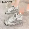 Casual Shoes 2024 Fashion Sneakers Flat High Quality Luxury Rhinestone Decorated Leather Upper Heightening Platform Womens