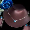 Necklaces CWWZircons Shiny Square Cut Cubic Zirconia Light Blue Jewelry Set for Women White Gold Color Bridal Wedding Party Necklace T576