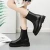 Stiefel 2024 weibliche Modeplattform Stiefel Stiefel Chunky Women Winterschuhe PU Leder Plüsch Knöchel Schwarz