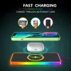 Chargers 15W Car Wireless Charger Mat RGB 7 lights NonSlip Pad for iPhone 14 13 12 Pro Max Samsung Car Fast Charging Phone Chargers