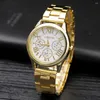 Wristwatches 2024 Brand 3 Eyes Gold Geneva Casual Quartz Watch Women Stainless Steel Dress Watches Relogio Feminino Ladies Clock