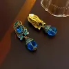 Örhängen LifeFontier Luxury Palace Blue Rhinestone Big Clip on Earrings for Women Vintage Geometric Crystal Non Piered Earring smycken