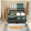 Storage 1/2 Tiers Dish Drying Rack Kitchen Utensils Storage Rack Bowl Chopstick Knife Fork Pot Lid Holder Dinnerware Drainboard Organiz