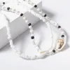 Necklaces Separable 2 Layered White/Black Beads Necklaces Korean Small Beaded Conch Acrylic Shell Choker Necklace for Women Fashion Collar