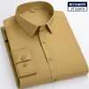 Heren dis shirts elastisch shirt met lange mouwen Koreaanse slanke fit professioneel solide kleur interview wit non -ijzer