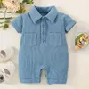 Rompers Summer Noworodki Solidne Jumpsuits Toddler Boys Girls Body z krótkim rękawem cienki oddychający romper dla H240423