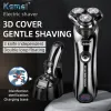 Rakare Kemei Men's Electric Shaver Waterproof 3D Rotary Shaver Fast uppladdningsbar med Intelligent Cleaning System Facial Shaver