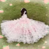 Dresses Luxury Highend Pet Dog Clothes Handmade Embroidered Flower Pink Lace Wedding Photography Princess Dress For Small Medium Dogs