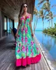 Kwiatowe kwieciste kobiety swobodne sukienki seksowna v szyja luźne sukienki Paski poślizgnięte plecy a-line letnia plażowa wakacyjna szata 240410