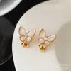 Top Quality Classic Style V Gold High Edition Fanjia Butterfly örhängen för kvinnors nya vita Fritillaria Cats Eye Stone Ear Patches med avancerad känsla Mosan Diamond