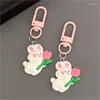 Keychains Creative Tulip Kawaii Hanglang Auto Hanging Chain Book Bag Accessoires Ins Style Exquisite Gift Friends Key Ring