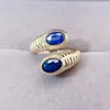 Cluster Rings Natural Real Blue Sapphire Cring Регулируемое стиль 925 Серебряное серебро 4 6 мм 0,6CT 2PC Gemstone Чистые украшения для женщин мужчин
