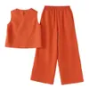 Vintage Kobiety Belse bez rękawów Zestawy spodni na letnie dopasowanie 2PCS haftowe kwiatowe spodnie Suits Tracksuit 240420