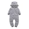 Enstycken barnpojke flicka lång ärm huva fleece jumpsuit övergripande röda rutiga nyfödda baby vinterkläder unisex ny född kostym 2021