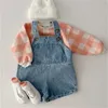 Jumpsuits 2023 Leer nieuwe baby mouwloze denim bodysuit schattige baby overalls peuter boy soft jumpsuit katoenen kleding H240423