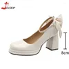 Scarpe eleganti donne con prua pompe con tacchi alti spessi mary jane ladies caviglia cinturino piattaforma piattaforma tacco beige beige