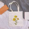 Sacolas de compras Little Daisy Floral Moda Floral Vintage Summer Wild Plant Canvas Saco de ombro para mulheres Handbag reutilizável