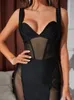 Robes décontractées de la mode d'été femme sexy back sans licède sans manches noires en maillage noir midi robe 2024 Elegant Evening Club Party