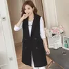 Frauenwesten 2024 Frühling langhändiger Mantel Frauen koreanische schlanke schwarze Weste doppelte Bastelpocket Fashion Jacket Office Dame Sommer