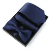 Solid Color Tie Set Men Box Classical Stripe Necktie Suit Vintage Blue Red Green Bowtie For Groom Business Wedding Party 240412