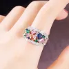 Band Huitan Rainbow Color Cubic Zirconia Rings Kvinnor Nya bröllopstillbehör Lyxiga trendiga kvinnliga ringar Party Statement smycken 2023