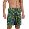 Men's Sleepwear Summer Shorts Pajamas For Men Peacock Painting Loose Soft Short Pajama Pants