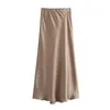 Traf Satin Midi Rock Frau hohe Taille lange Röcke für Frauen Mode 2023 Herbst Casual Elegant Party Frauen 240418