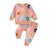 Одежда наборы младенца для малышей девочка цветочные наряды с длинным рукавом. Пуловые топы. Брюки Установите цветочный спортивный костюм осенний зимняя одежда