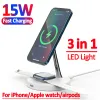 Chargers 3 IN1 MAGNÉTIQUE FAST WIRESS CHARGER STAND Macsafe pour iPhone 14 13 12 Pro Max Apple Watch AirPods 15W LED Fast Charging Station