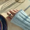 Groupes français Nouveaux anneaux dégoulinants d'huile bleue carrée vintage pour les femmes