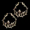Свиная люстра Винтажные круглые грибные серьги для женщин Древнее творчество металлические геометрические листья Обручны H240423