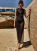 Casual Dresses Fashion Style Women's Sexy Sleeveless Round Neck See-through Split Dress Beach Vacation Bikini Smock