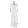 Robes de fête de bonne qualité robe longue robe femme en v-à col en dentelle blanche maxi