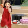 Abiti da ragazza Summer Girls Girl-Neck Sleeveless Polka Dot Tank Dress Ambiance Red Ambiance Beach for Children 3-8 anni H240423