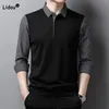 Business Casual mens Fake Two Pieces Spliced Polo Shirts Spring Autumn Male Clothes trend Striped Long Sleeve 240417