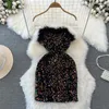 Casual Dresses Celebrity Plush Patchwork rosa paljetter Tube Bh Dress for Women Party Midjeband Slim Fit Sparkling pärlor Mini Short