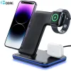 Laddare 15W Fast Wireless Charger Stand för iPhone 15 14 13 12 11 XR X 8 3 I 1 Laddningsdockstation för Apple Watch 8 7 SE AirPods Pro