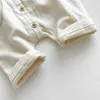 Rompers Kids Bear broderie Baber Bébé garçons simples Double Pockets Jumpsuit Filles Coton Coton mince One Piece H240423