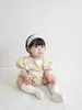 Rompers Fashion Flower Print Baby Girl Short Sleeve Bodysuit Cotton Princess Clothing 2023 Summer New Infant Jumpsuit Clothes H240423